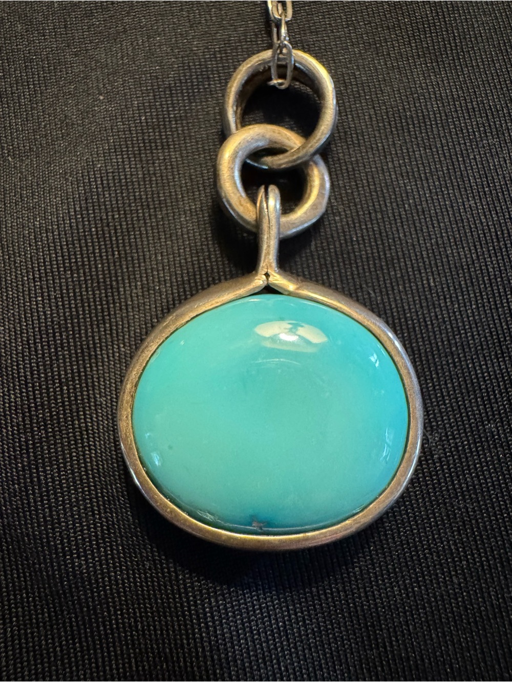 Sterling Silver Turquoise Pendant Necklace - Adjustable Paperclip Chain - Picture 3 of 6